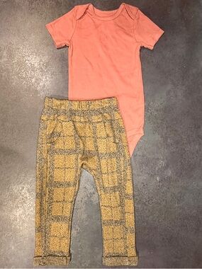 Zara Baby 18M Textured Plaid Knit Pants Brown Tan Pull On Cozy